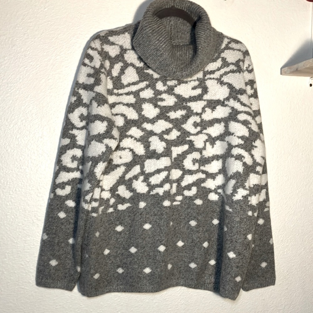 Lety & Me - Seona cowl neck sweater super soft animal print gray white NWOT